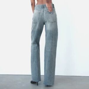Zara High Waist Wide Leg Blue Denim Jeans